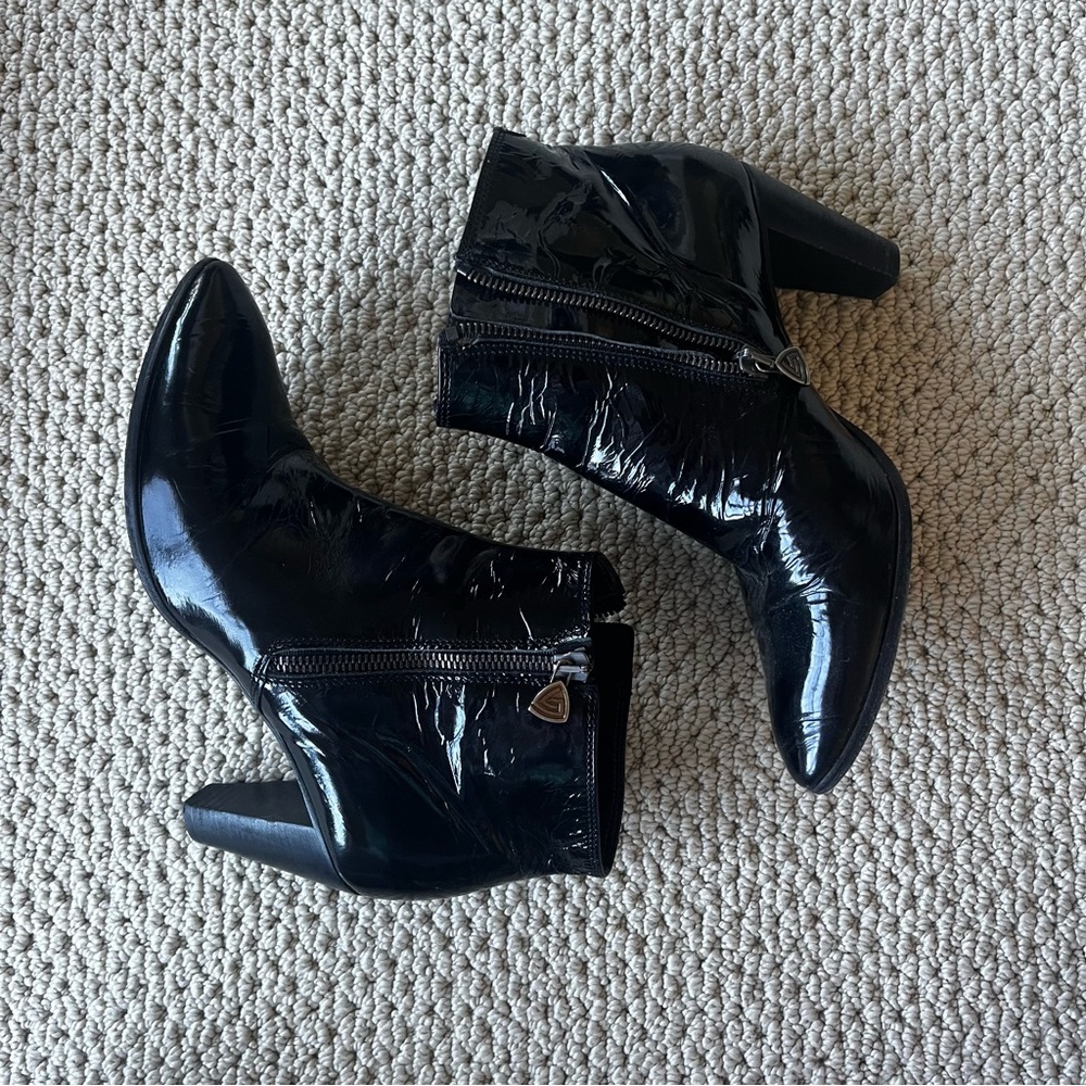 Attilio Giusti Leombruni Alle AGL Patent Boots 8.5 Chunky Ankle Heeled Booties